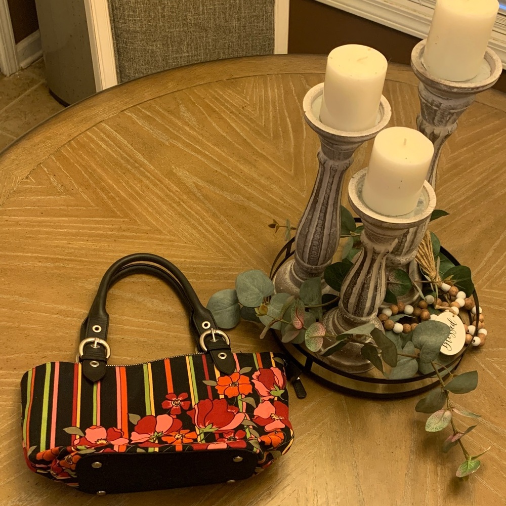 Talbots Black and Red Floral Stripe Shoulder Bag